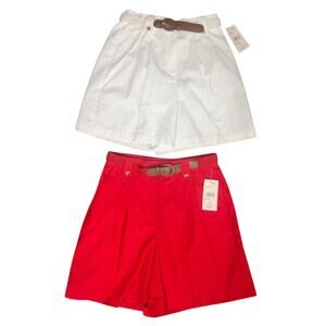 Studio Works Red & White Belted Pleated Shorts Bundle Size 16
